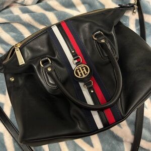 Tommy Hilfiger Black Satchel with Red and White Stripes